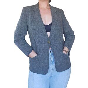 Vintage 90s Requirements Gray Wool Blend Blazer Womens 10 Petite Business Casual